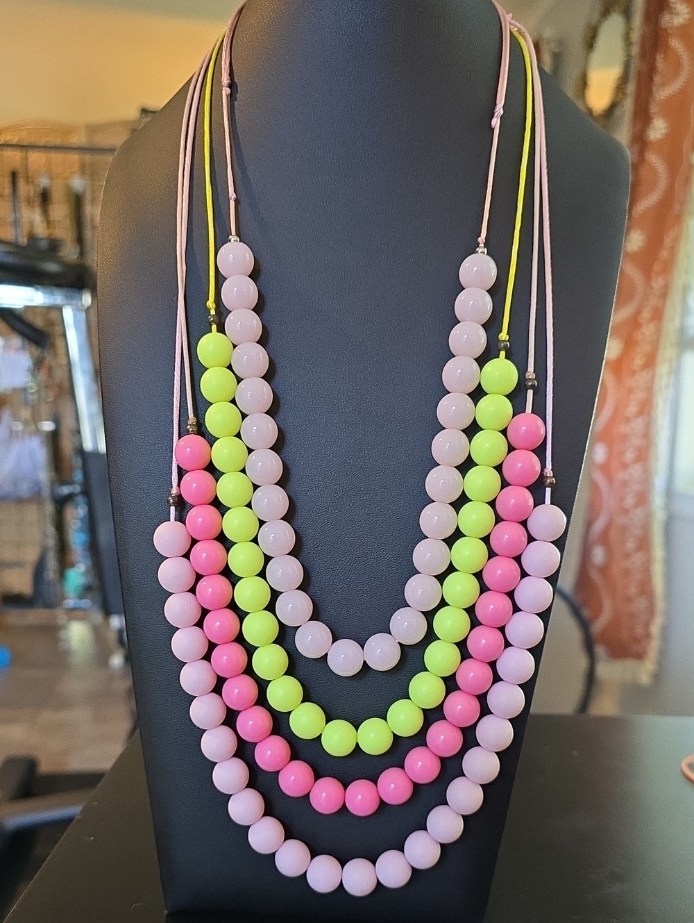 Layered Pink, Neon Yellow & Hot Pink Beaded Statement Necklaces